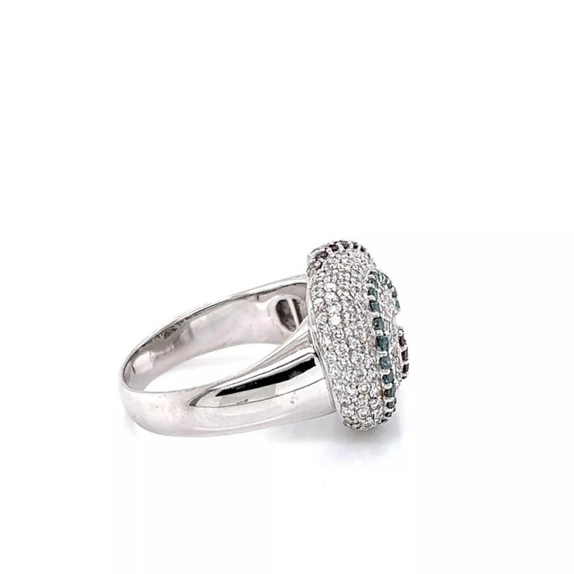 Contemporary Multi Colored Diamond Swirl 14k White Gold Cocktail Ring, Size 7 For Sale - Image 3 of 8