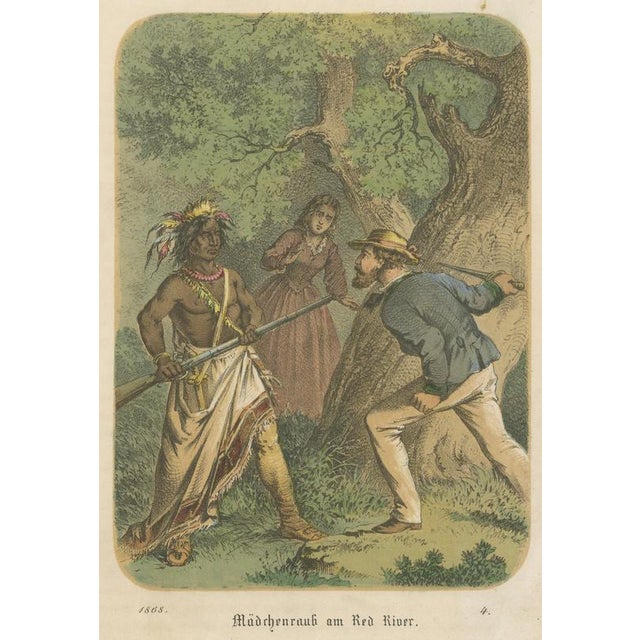 German School, Kidnapping at the Red River Frontier Scene, 1868, Lithograph For Sale - Image 4 of 9