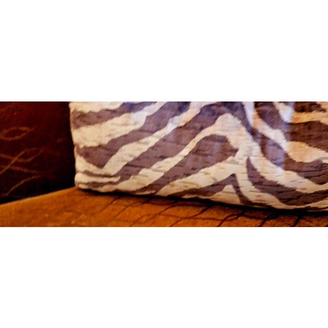 oblong throwpillow, scalamandre tiger velvet, knife edge/no welt, hidden zipper, down+feather filling