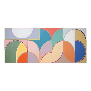 2026, Faux Naive Horizontal Painting, Playground Landscape, Vivid Tones Bauhaus Shapes on Canvas For Sale