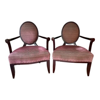 Late 20th Century Vintage Barbara Barry for Baker Furniture Neoclassical Mahogany Lounge Chairs—A Pair For Sale