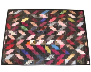 Framed Antique Satin Log Cabin Quilt - 70" x 50"