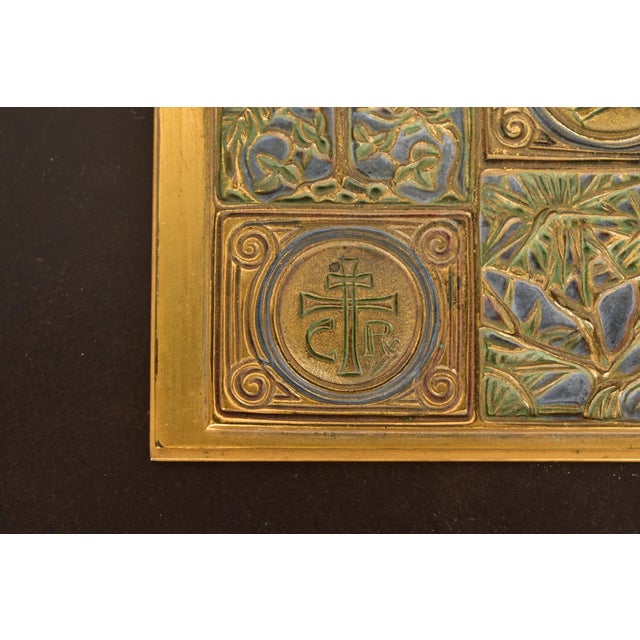 Metal Tiffany Studios New York Bookmark Pattern Bronze Doré and Enamel Notepad Holder For Sale - Image 7 of 14