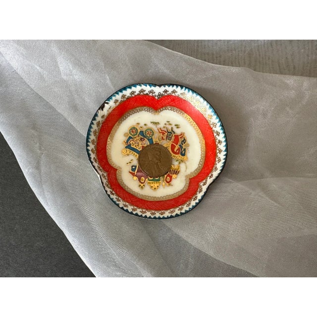 Orange Decorative Austrian Enamel Trinket Tray Ring Dish For Sale - Image 8 of 9