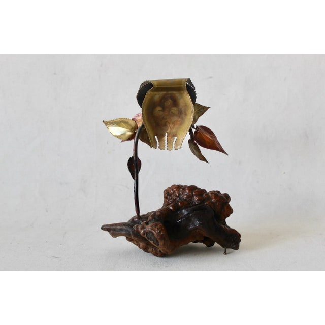 Mid-Century Modern Brutalist Metal Owl Burl Wood Base Sculpture in the Style of Curtis Jere For Sale In Miami - Image 6 of 9