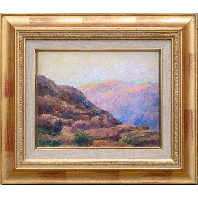 Brown Cyrus Bates Currier Distant Canyon Landscape Painting Circa 1925 For Sale - Image 8 of 8