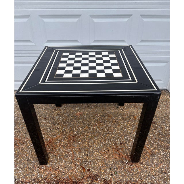 Mid to Late Twentieth Century Deep Black Lacquered 36” Parsons Style Game Table With Chess / Checkers and Backgammon Removable Top For Sale - Image 9 of 9