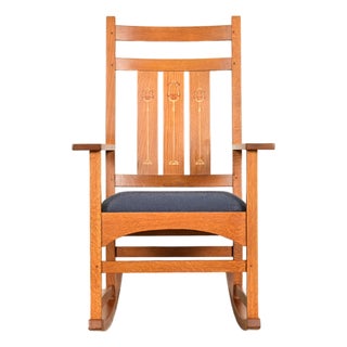 Stickley Harvey Ellis Collection Mission Inlaid Oak Arts & Crafts Rocking Chair For Sale