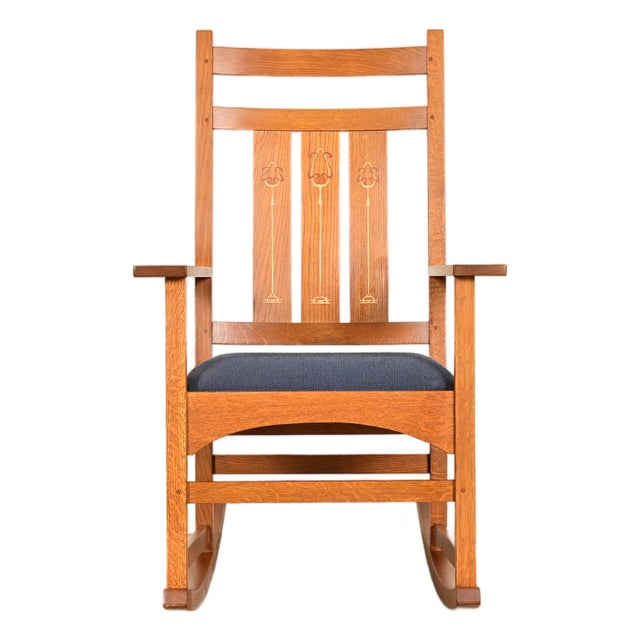 Stickley Harvey Ellis Collection Mission Inlaid Oak Arts & Crafts Rocking Chair For Sale