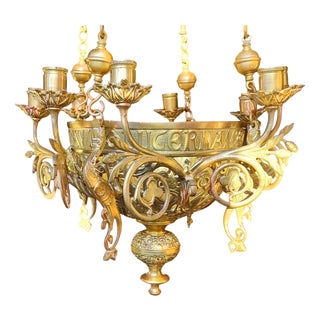 Antique Arts and Crafts Bronze Chandelier, 1860 For Sale
