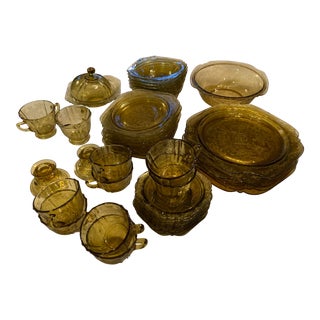 1970s Indiana Glass Recollection Amber Dish Collection - Set of 43 For Sale