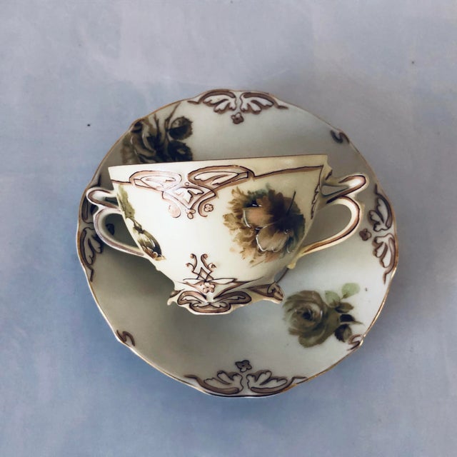 Victorian Antique Art Nouveau Silesia "Old Ivory" Pattern Bouillon Cup & Saucer Set- 2 Pieces For Sale - Image 3 of 6