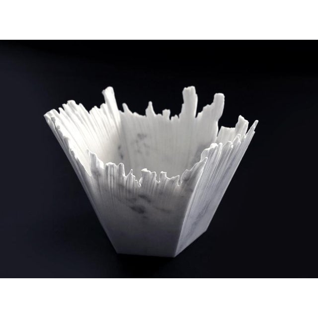 Contemporary Drap C Hexagonal Decorative Bowl in White Carrara Marble by Bufalini Marmi For Sale - Image 3 of 18