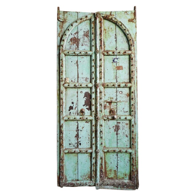 Antique Indian Turquoise Wood Doors For Sale - Image 12 of 12