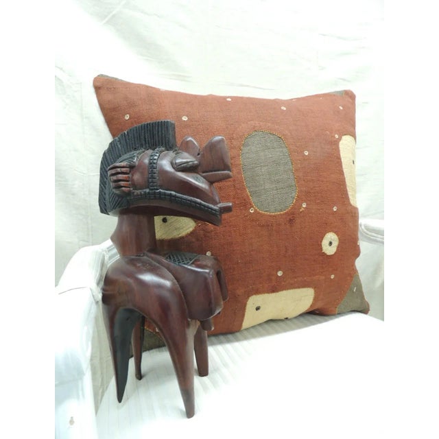Brown Vintage Applique Raffia Brown and Rust Kuba Decorative Pillows Matisse Style For Sale - Image 8 of 11