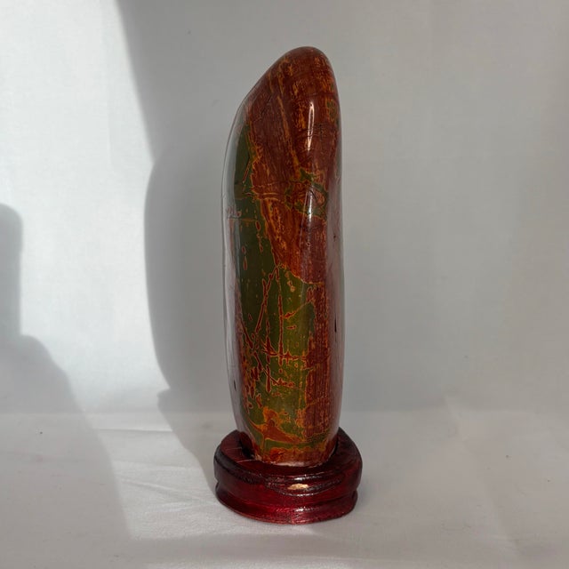 Large Mid-Century Chinese Red and Green Jasper Stone Mounted on Solid Wood For Sale - Image 9 of 10
