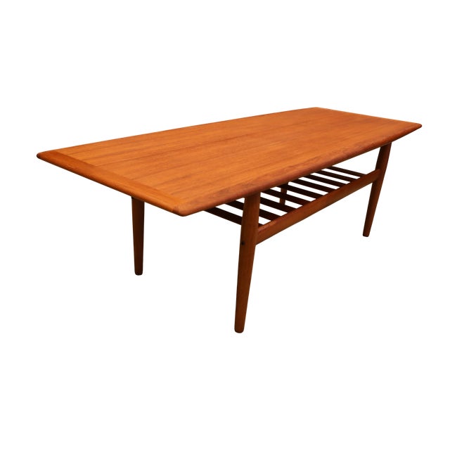 Vintage Coffee Table in Teak with Magazine Shelf and Chamfered Edge by Grete Jalk for Glostrup, 1960s For Sale - Image 13 of 18