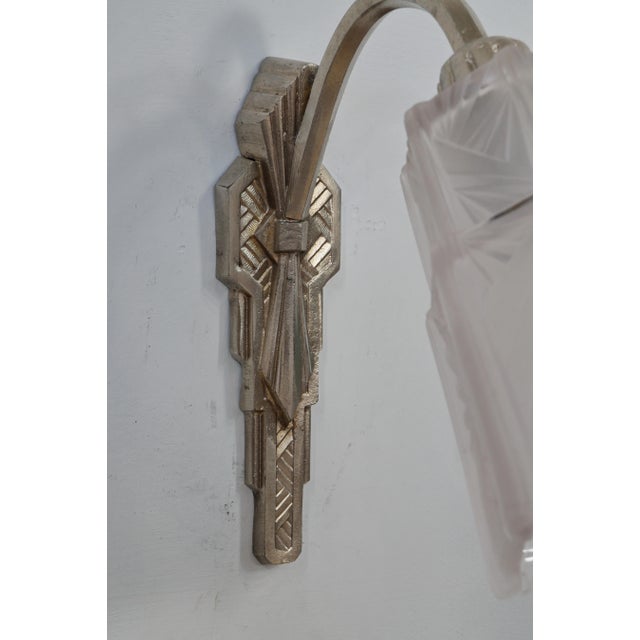 Metal French Art Deco Wall Sconces by Etablissements Jean Gauthier 1930 France - A Pair For Sale - Image 7 of 9