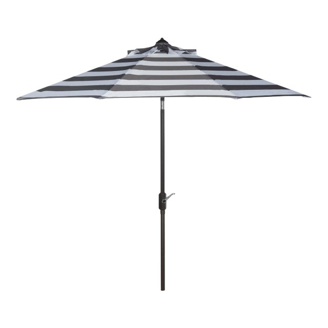 Resistant Fashion Line 9 Ft Auto Tilt Umbrella in Grey & White For Sale
