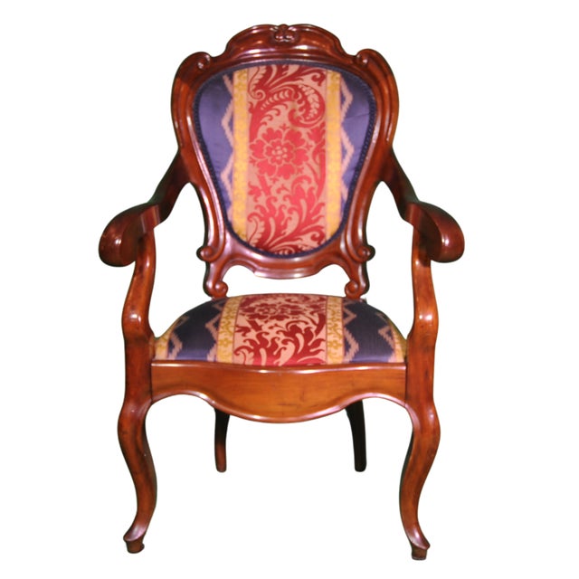 Louis XV Rococo Style Armchair in Carved Wood and Damask Upholstery, 1850s For Sale - Image 9 of 9