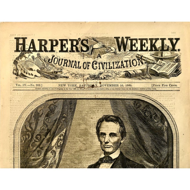 American 1860 “Abraham Lincoln Elected!” Cover of Harper’s Weekly, Created by Matthew Brady and Winslow Homer For Sale - Image 3 of 7