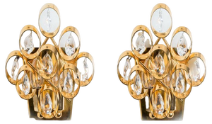 Large Glass and Gold Brass Wall Lights attributed to Ernst Palme, 1970s, Set of 2