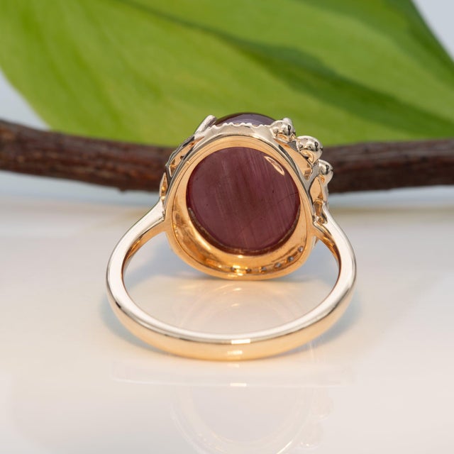 Red 12Ct Star Ruby Ring With Earth-Mined Diamond Accents in Solid 14k Gold, 13x11mm, Size 6.75 For Sale - Image 8 of 9