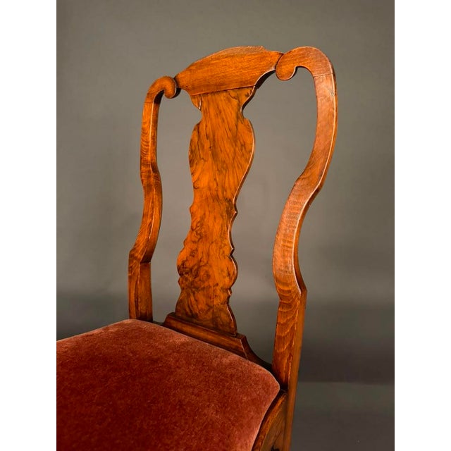 Queen Anne Set of 8 English Queen Anne Style Dining Chairs, Burl Walnut & Beechwood, 2 Armchairs and 6 Side Chairs, Circa 1890 For Sale - Image 3 of 13