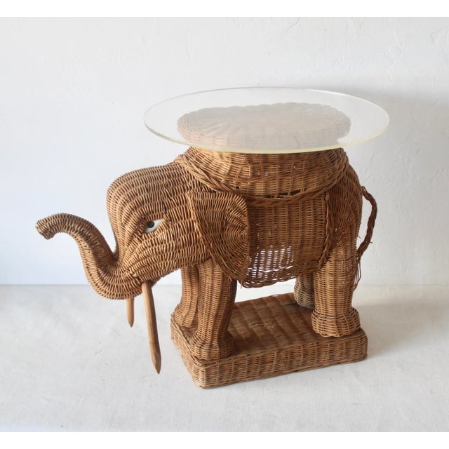 1970s Vivai Del Sud Style Wicker Elephant Side Table Stand Base For Sale In Miami - Image 6 of 14