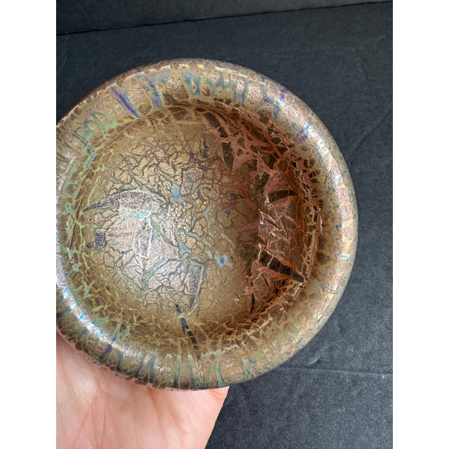 Vintage Art Glass Bowl Iridescent Crackle Red Gold Barovier Style Votive Holder For Sale - Image 6 of 10