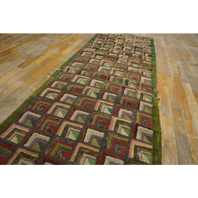 1920s Multicolor Geometric Antique American Hooked Rug 2'2" X 9' Handknotted Wool Carpet For Sale - Image 10 of 18