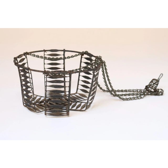 Antique American Primitive Hanging Wire Egg Basket / Planter For Sale - Image 9 of 18