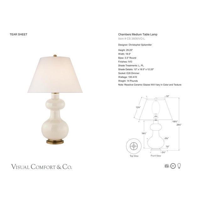 Christopher Spitzmiller by Visual Comfort Signature Chambers Medium Table Lamp in Ivory with Linen Shade Designer:...
