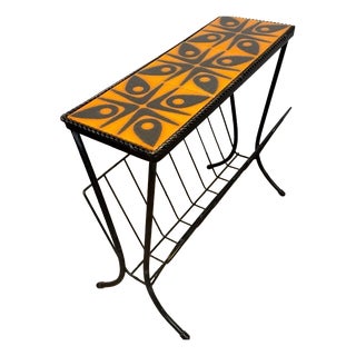 Vintage Magazine Rack in Orange Ceramic and Metal, 1970s For Sale