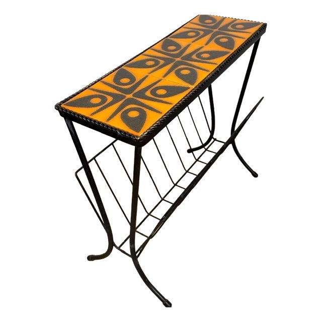 Vintage Magazine Rack in Orange Ceramic and Metal, 1970s For Sale
