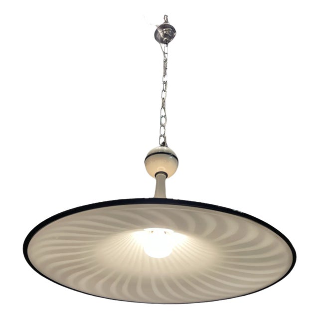 Large Italian Black & White Murano Glass Light Pendant For Sale