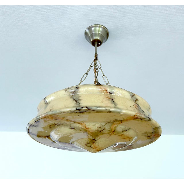 Modern Art Deco Pendant Light in Amber Marble Glass, 1930s For Sale - Image 3 of 18