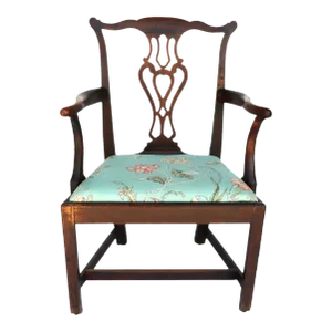 Mid 18th Century English Chippendale Elm Upholstered Seat Dining Armchair