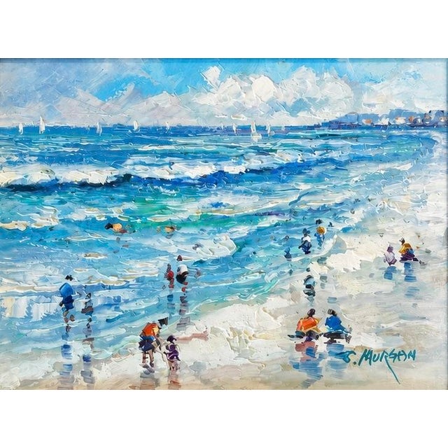 Nautical Sunlit Beach Day – Original Coastal Oil Painting by J. Morgan, Framed 20" X 15.5" For Sale - Image 3 of 4