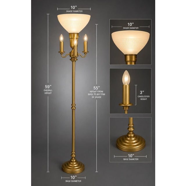 Late 20th Century Classic Sunlit Brass Torchiere Floor Lamp With Integrated 3-Light Candelabra — 59” H For Sale - Image 9 of 9
