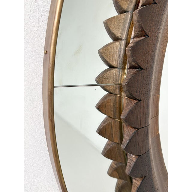 Wood Mid-Century Modern Circular Wall Mirror by Fratelli Marelli, Italy, 1950s For Sale - Image 7 of 9