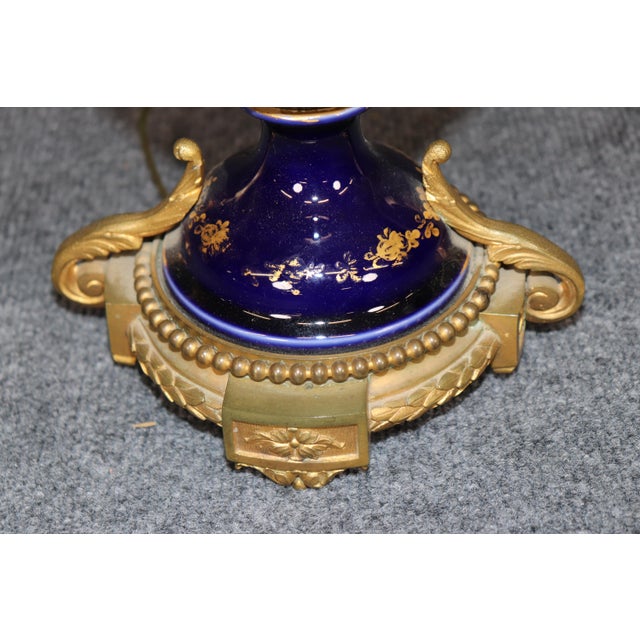 Antique Turn of the Century Blue Sevres Vase Table Lamps - Pair For Sale - Image 9 of 12