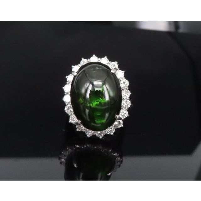 Modern Late 20th Century Massive 26.18ct Green Tourmaline 1.83ct Diamond 18k White Gold Ring Size 4.75 For Sale - Image 3 of 18