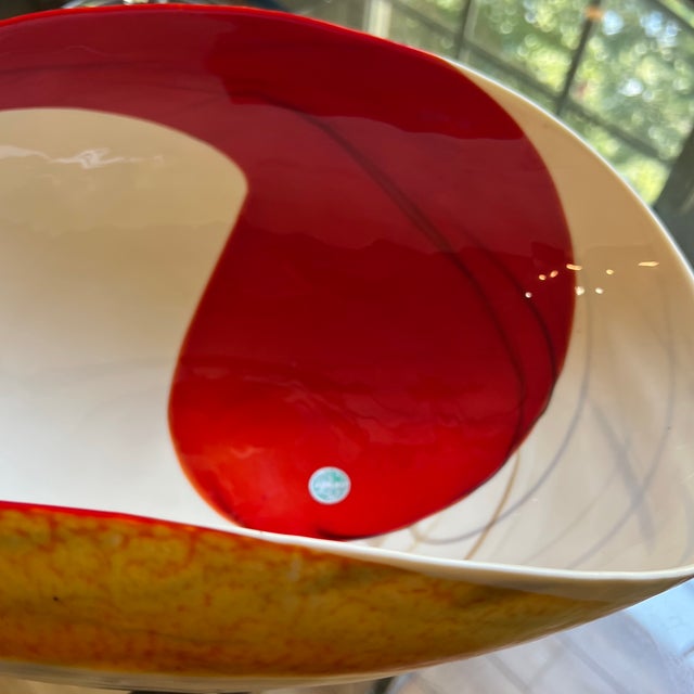 Yellow 1970s Yellow and Red Folded Murano Decorative Bowl For Sale - Image 8 of 10