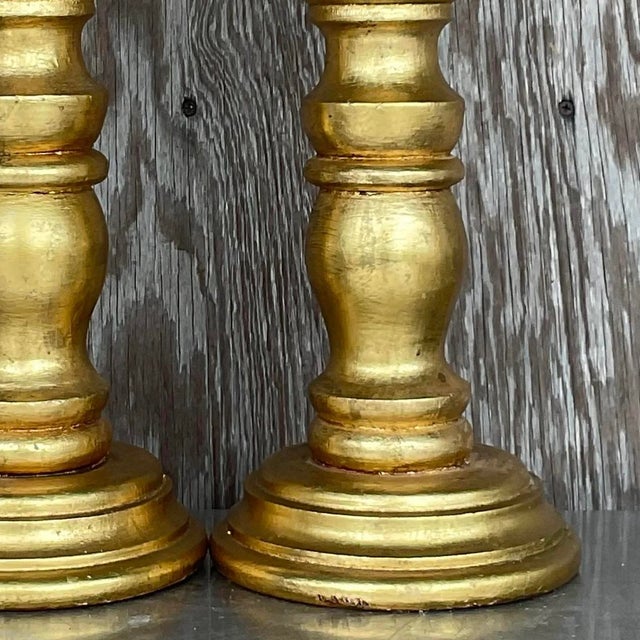 Vintage Gilt Turned Wood Candlesticks- a Pair For Sale - Image 9 of 12