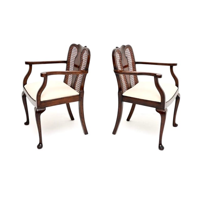 Antique Edwardian Walnut Cane Back Armchairs, 1900, Set of 2 For Sale - Image 4 of 11