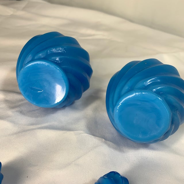 Mid 20th Century Antique Blue Opaline Glass Vanity Bottles With Swirl Pattern - Pair For Sale - Image 5 of 6