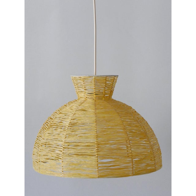 Metal Mid-Century Modern Raffia Bast Pendant Lamp or Hanging Light, Germany, 1970s For Sale - Image 7 of 18