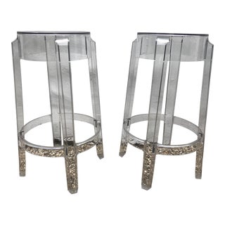Kartell & Starck Charles Ghost Counter Stools - A Pair For Sale