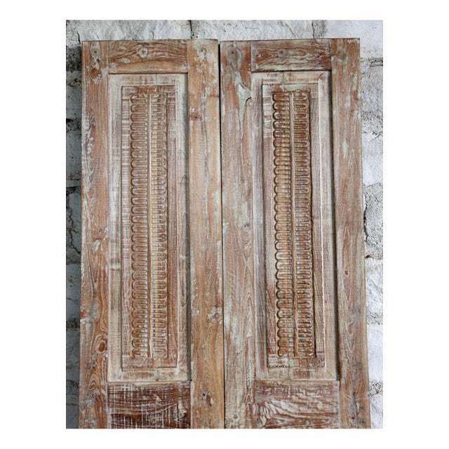 Antique Carved Double Barn Door – Rustic Farmhouse Sliding Doors in Distressed Wood 80x26 For Sale - Image 4 of 5